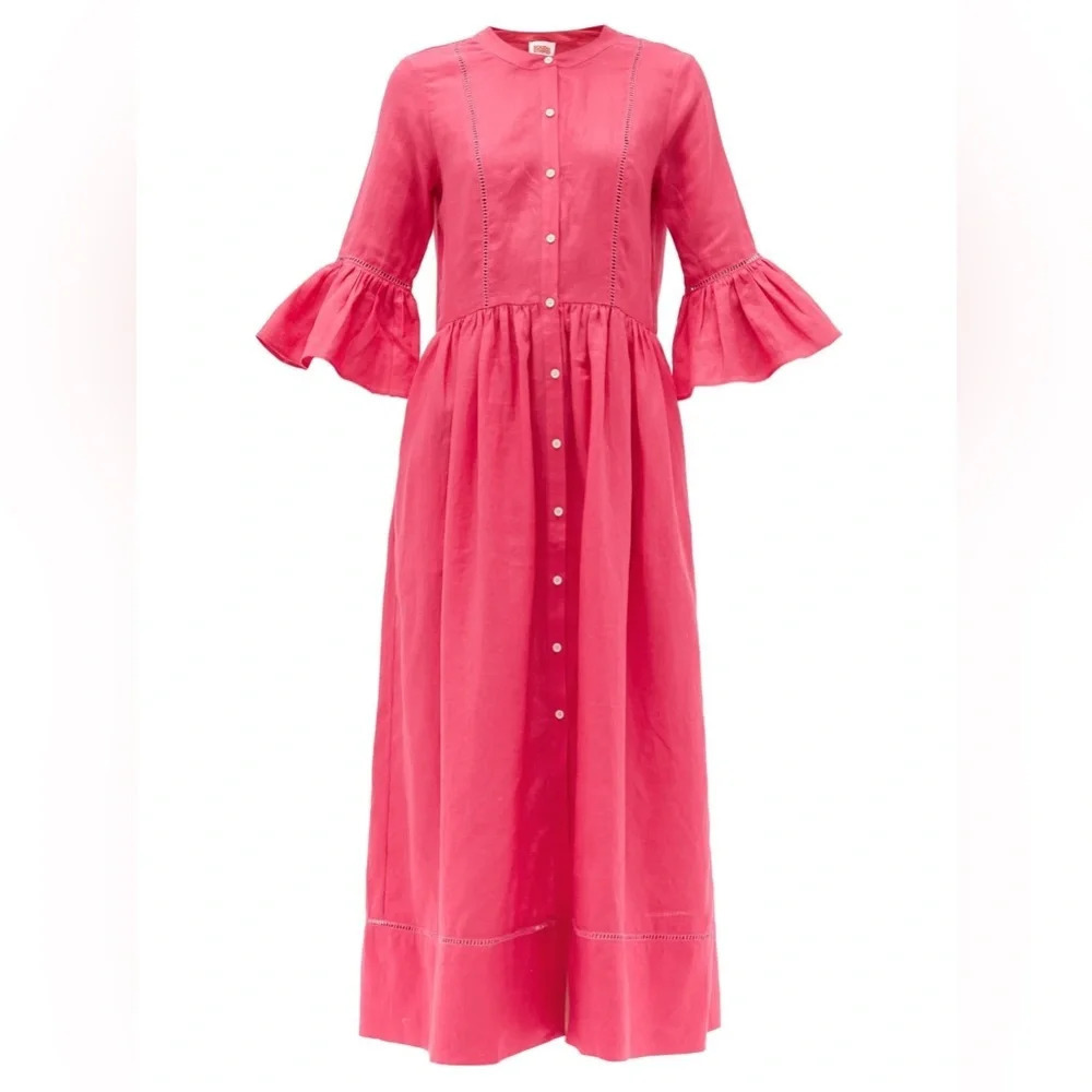 Solid & Striped Ruffled Cuff Linen Midi Shirt Dre… - image 4